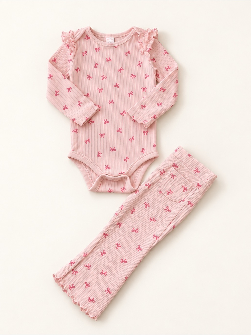 Joe Fresh Pink Ribbed Bow-Print One-Piece & Pants Set